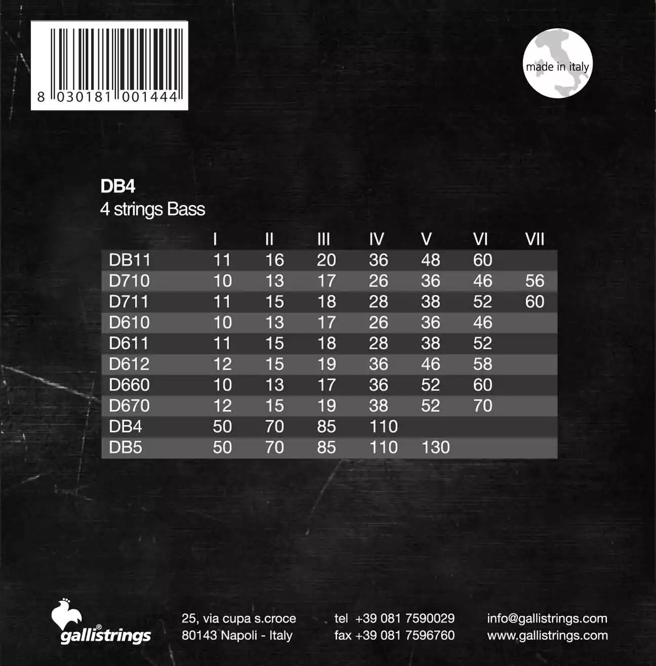 Комплект струн GALLI STRINGS DB4 2