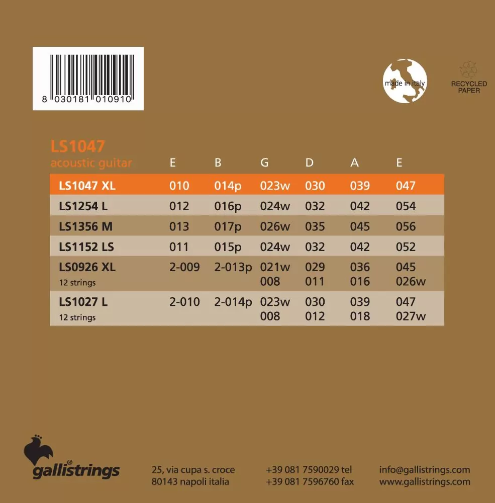 Комплект струн GALLI STRINGS LS1047 EXTRA LIGHT 2