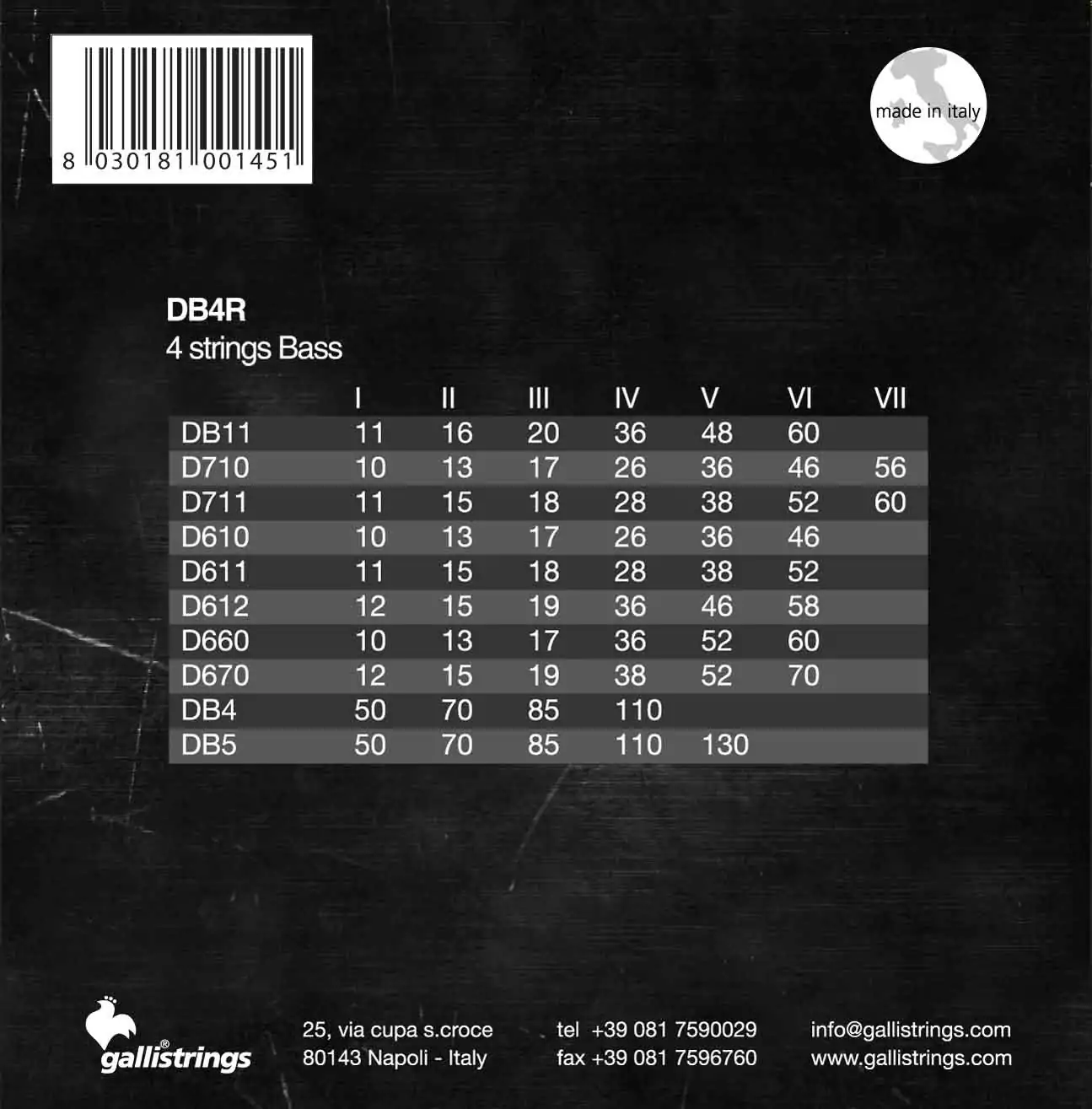 Комплект струн GALLI STRINGS DB4R 2