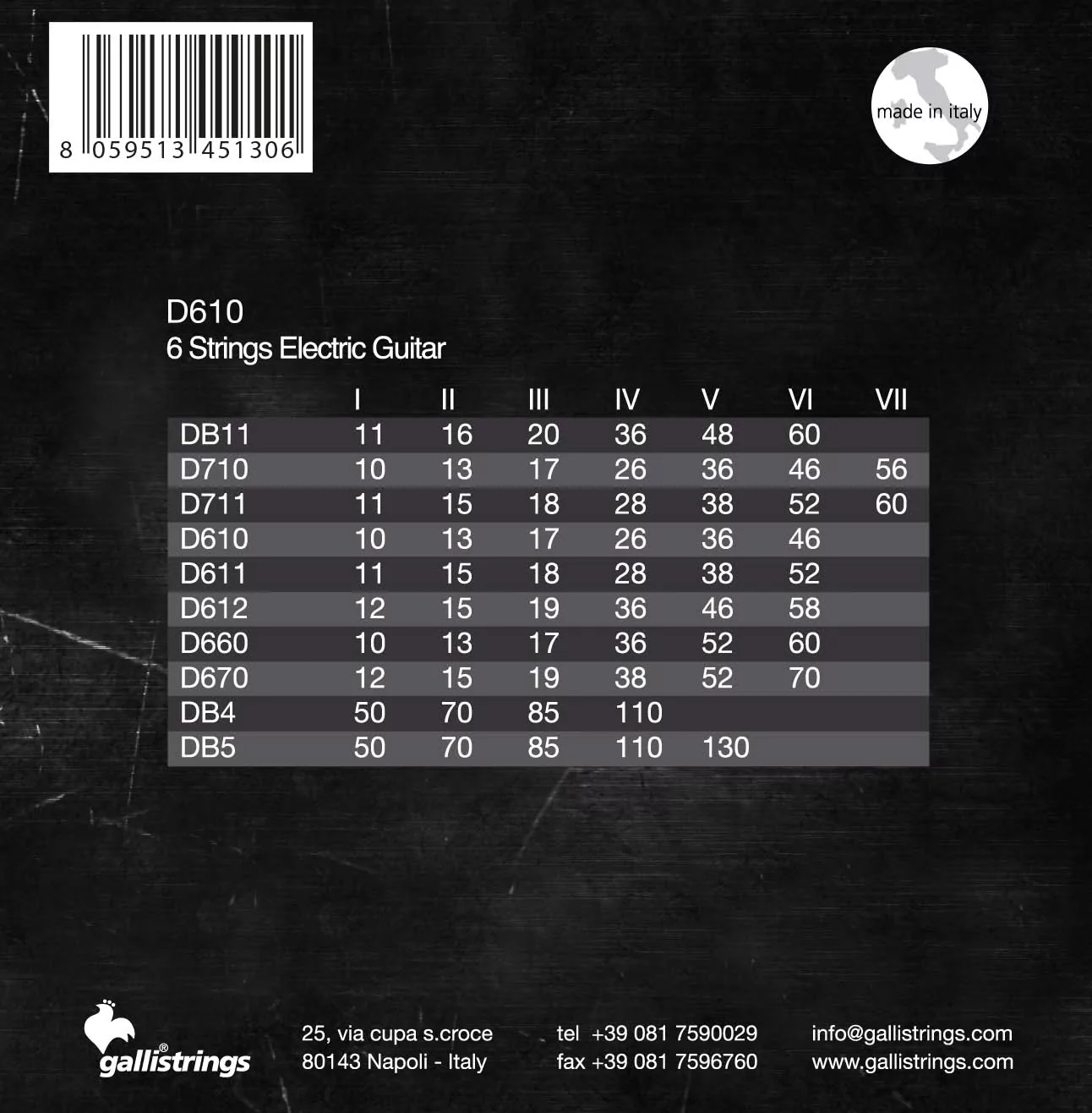 Комплект струн GALLI STRINGS D610 2