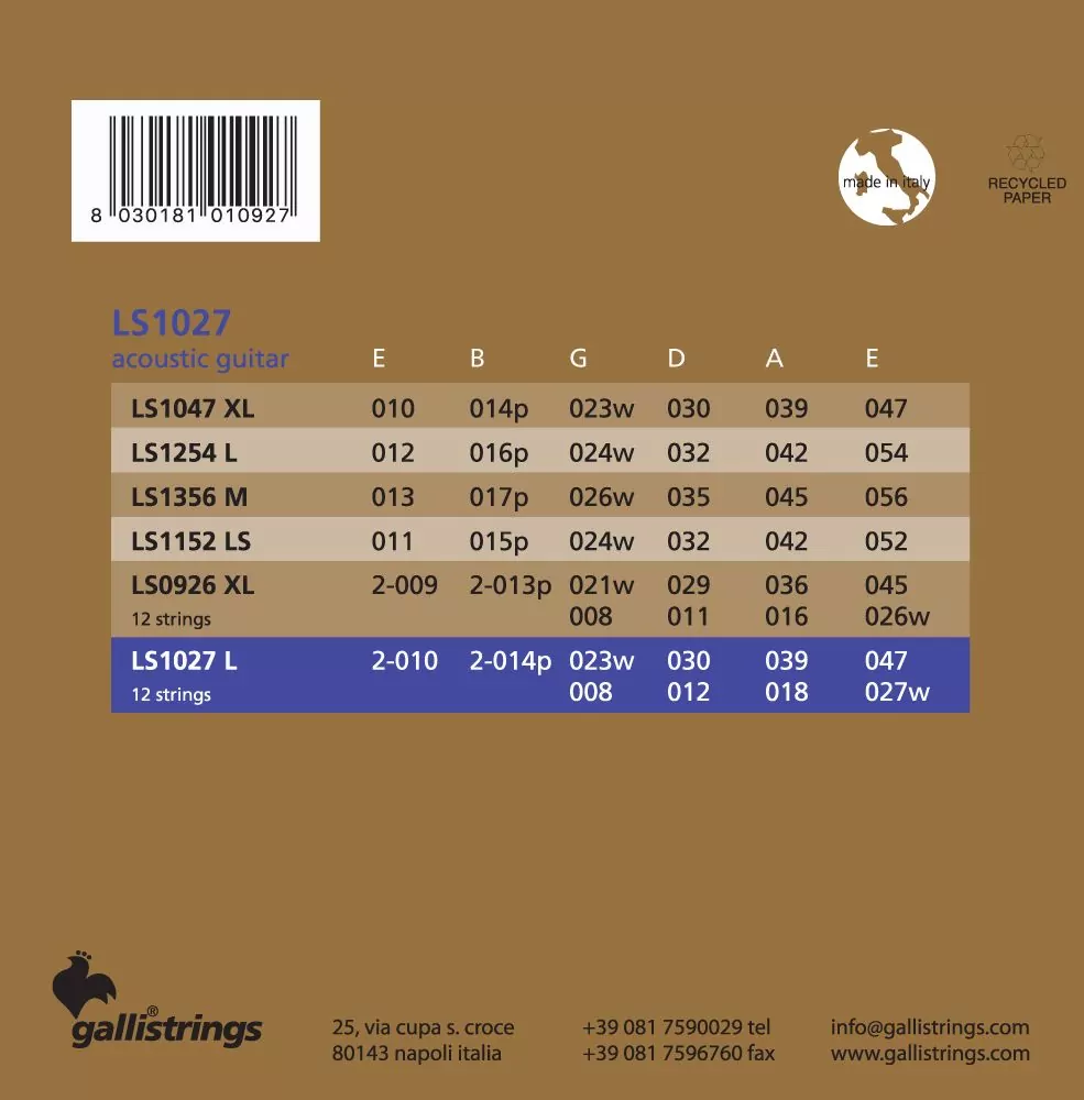 Комплект струн GALLI STRINGS LS1027-12 2