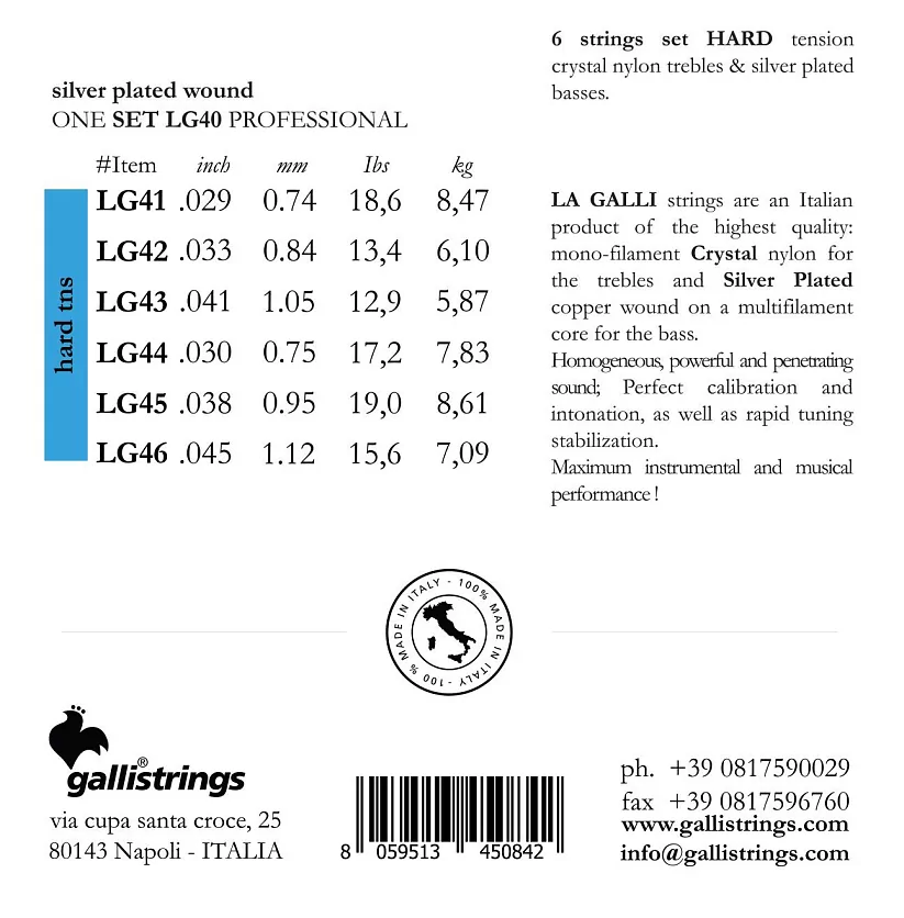 Комплект струн GALLI STRINGS LG40 3