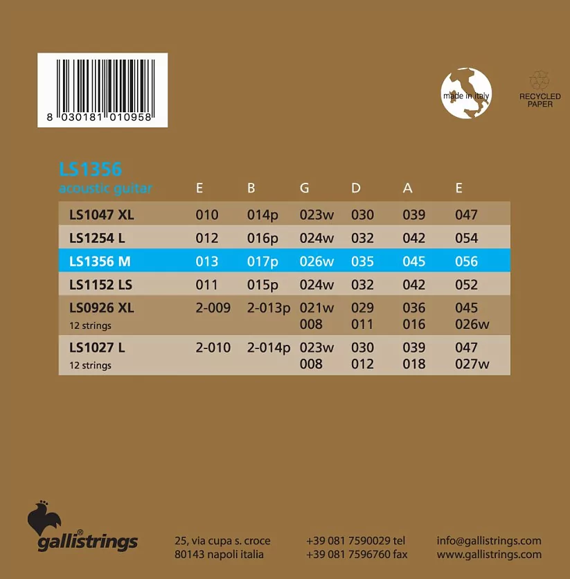 Комплект струн GALLI STRINGS LS1356 2