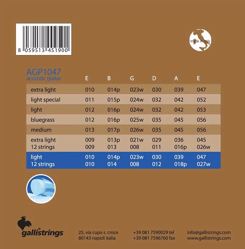 Комплект струн GALLI STRINGS AGP1047-12 2