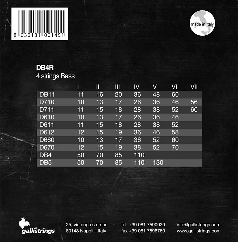 Комплект струн GALLI STRINGS DB4R 2