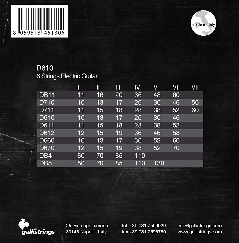 Комплект струн GALLI STRINGS D610 2