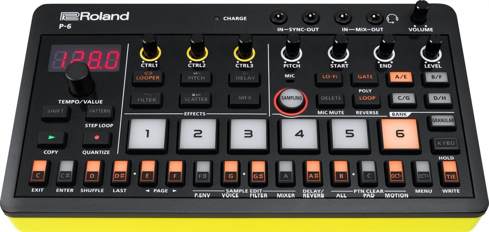 Сэмплер Roland P-6 серии AIRA Compact, 48 сэмплов, 6 пэдов, 64-шаговый секвенсор, USB-C